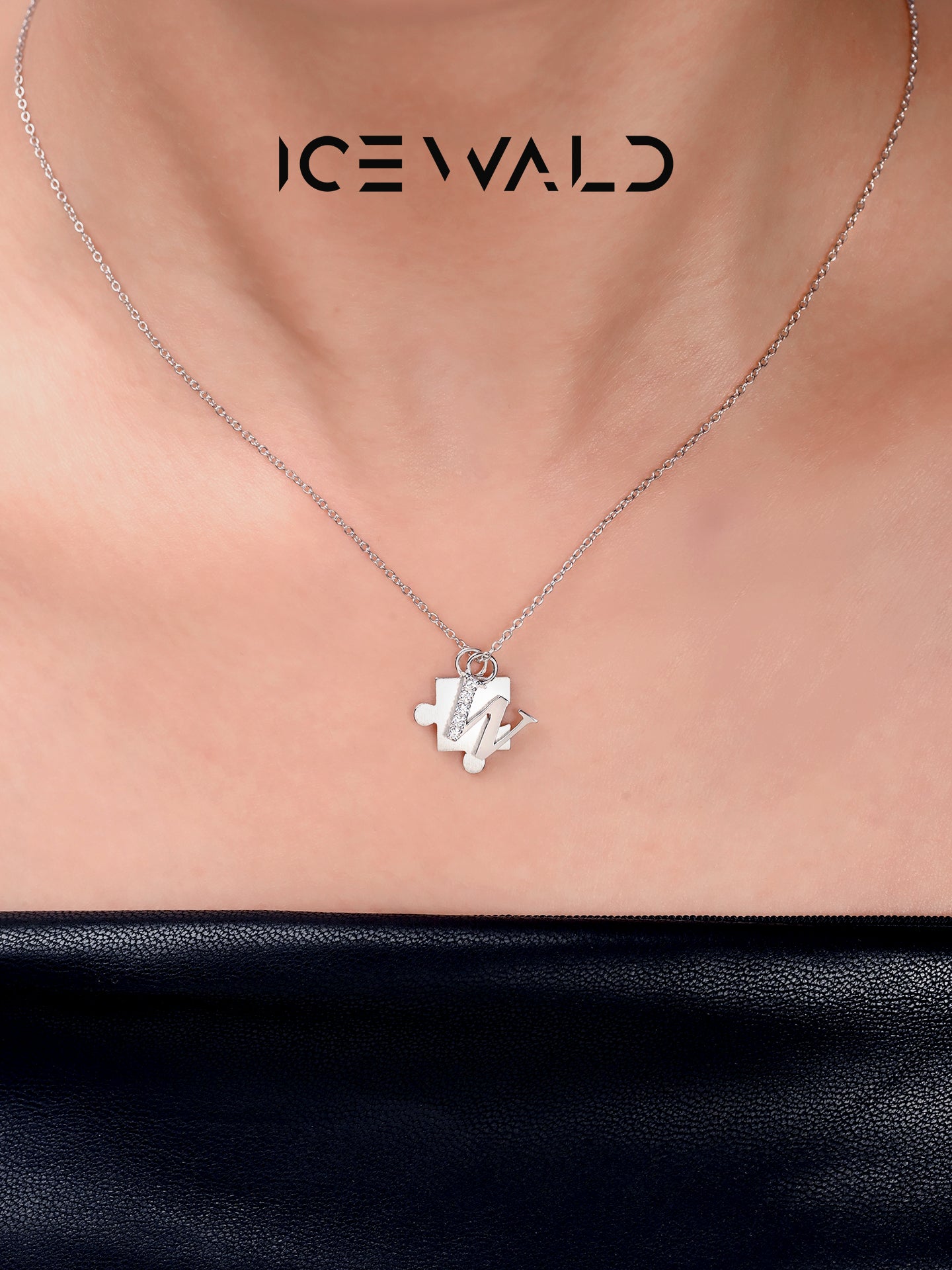 IECWARD Single Initial Puzzle Pendant Diamond Necklace
