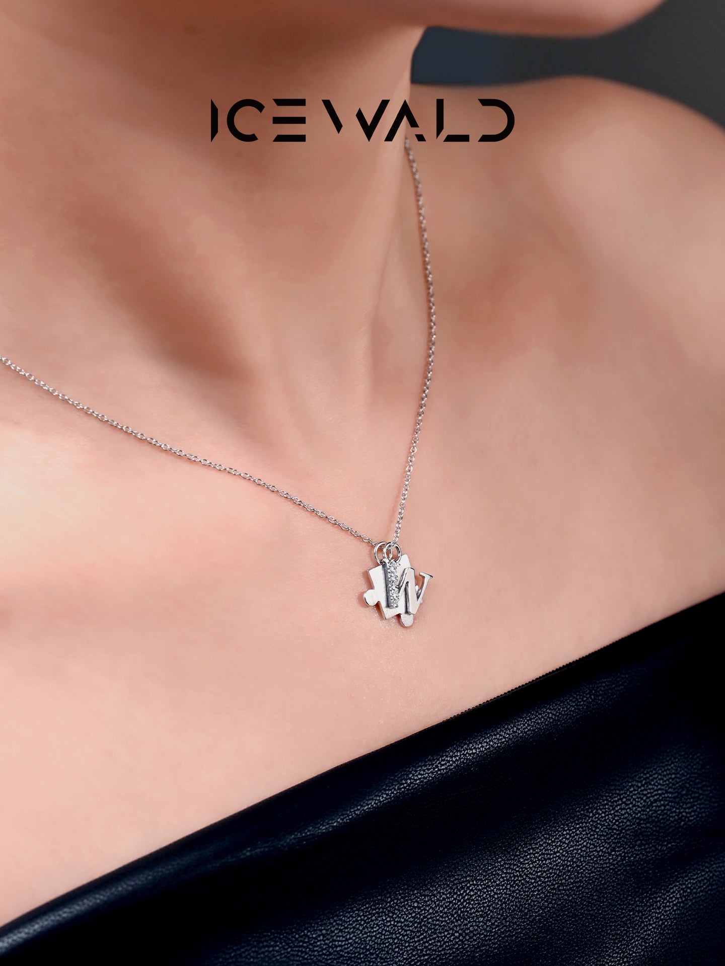 IECWARD Single Initial Puzzle Pendant Diamond Necklace