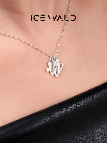 IECWARD Single Initial Puzzle Pendant Diamond Necklace