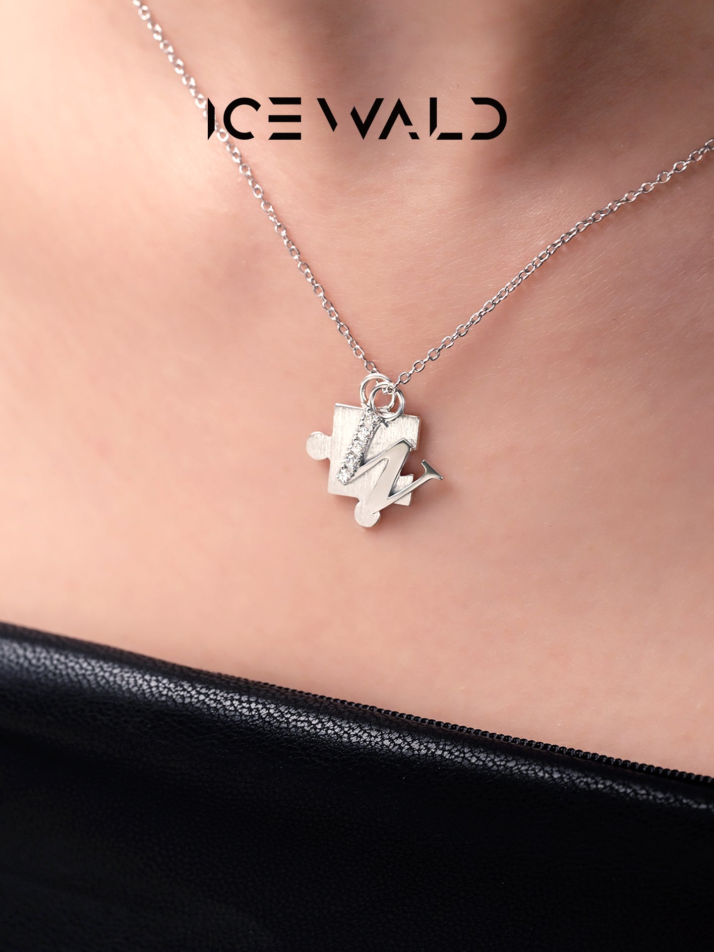 IECWARD Single Initial Puzzle Pendant Diamond Necklace