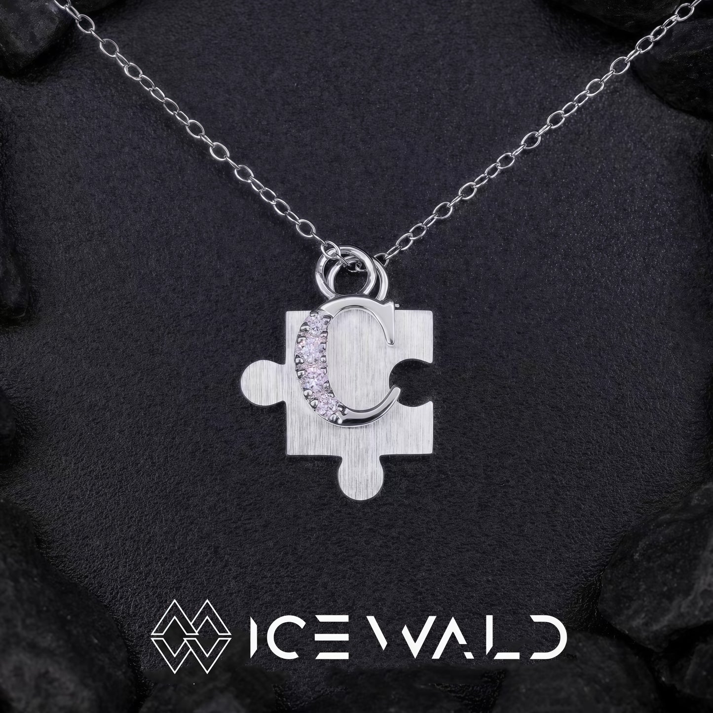IECWARD Single Initial Puzzle Pendant Diamond Necklace