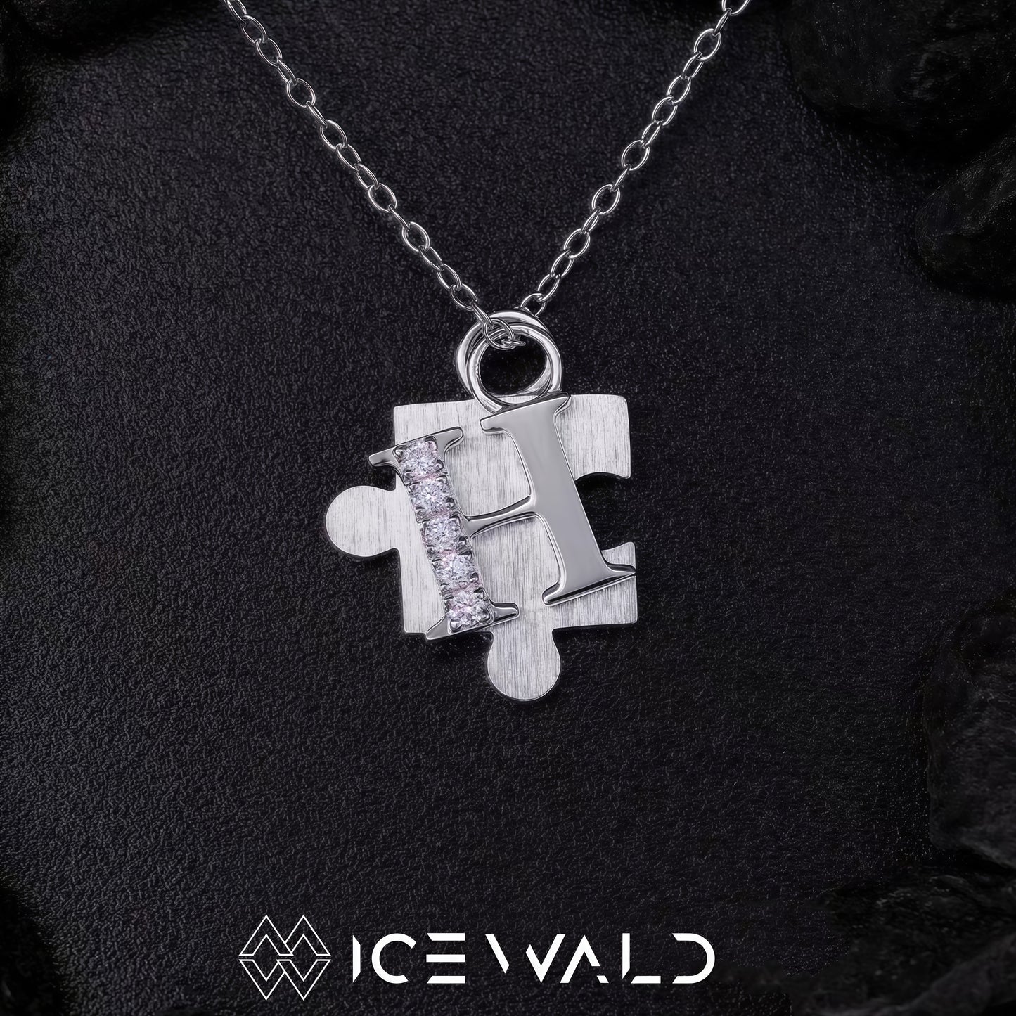 IECWARD Single Initial Puzzle Pendant Diamond Necklace