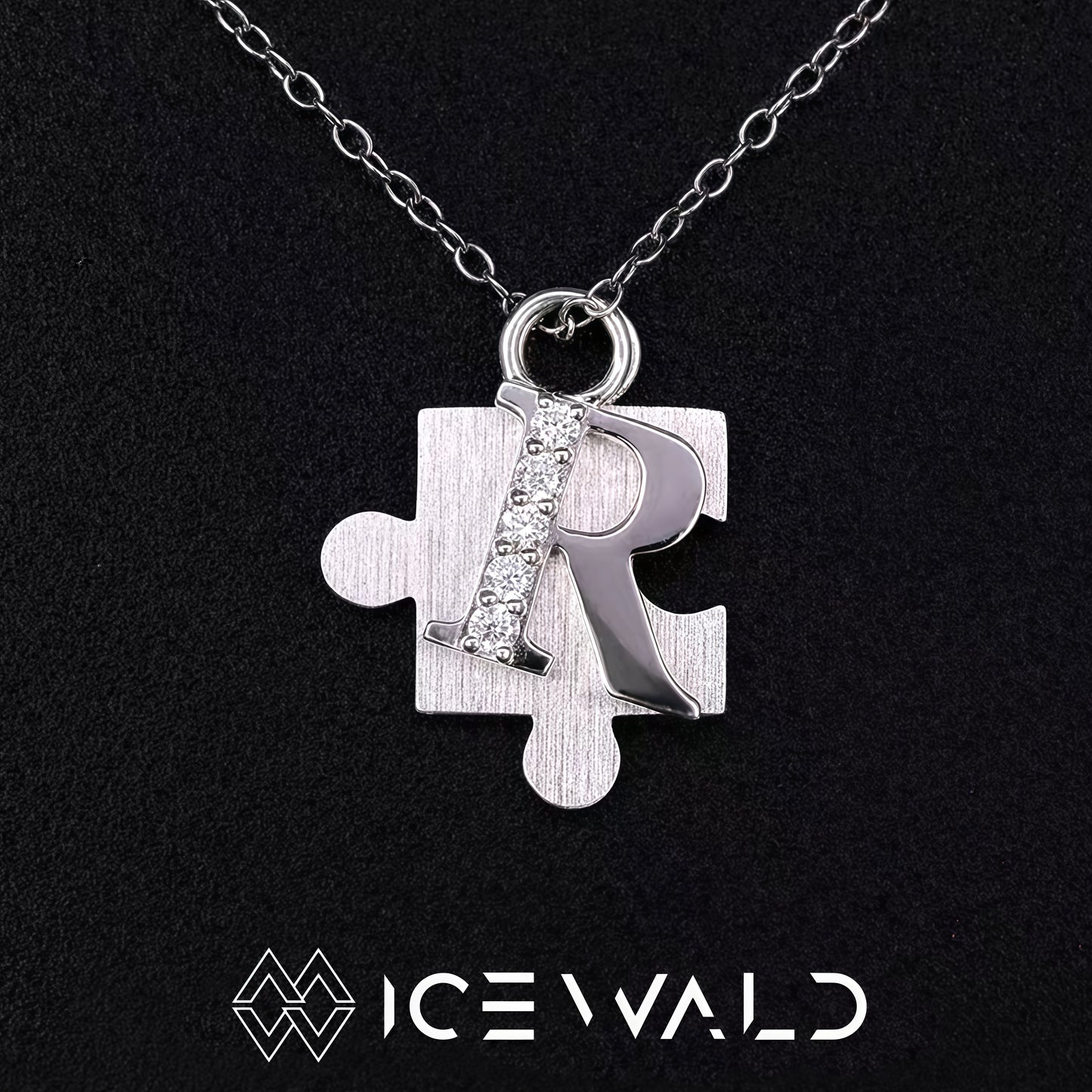 IECWARD Single Initial Puzzle Pendant Diamond Necklace