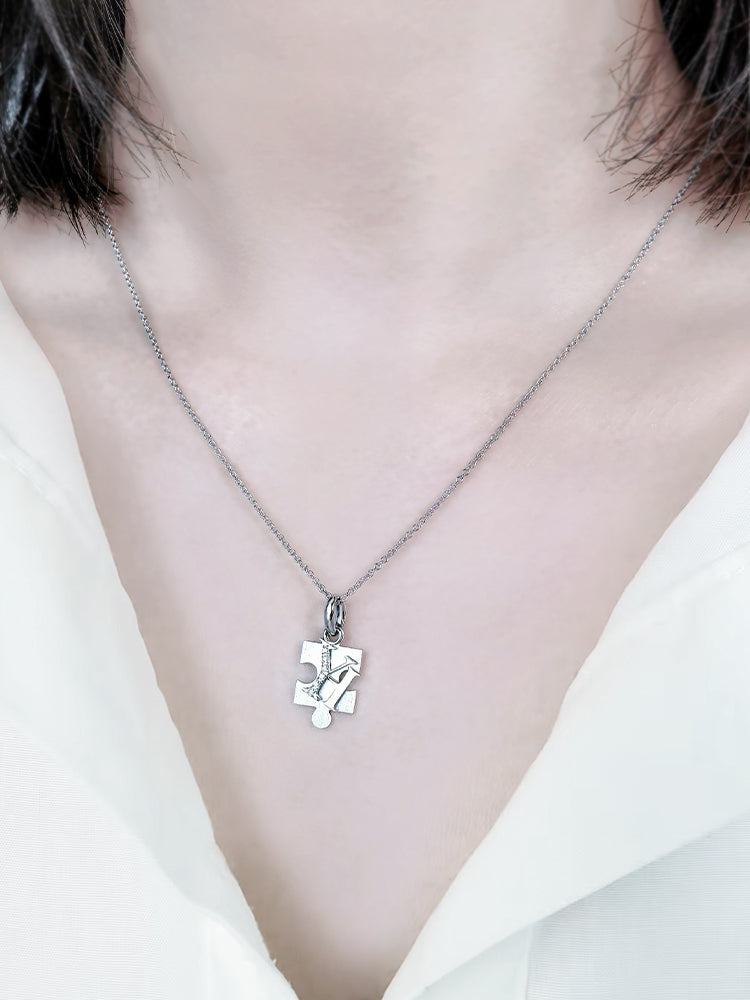 IECWARD Single Initial Puzzle Pendant Diamond Necklace