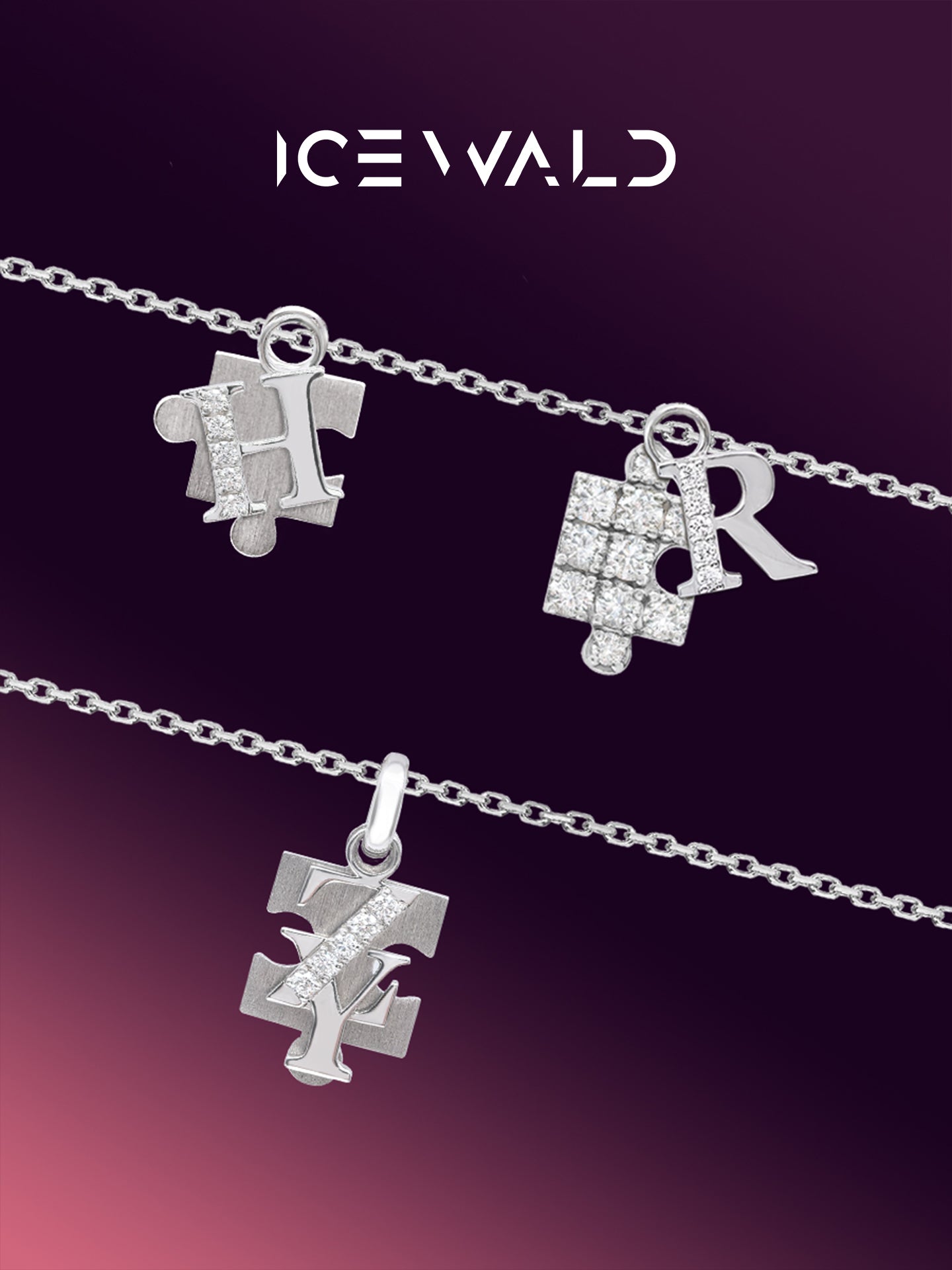 IECWARD Single Initial Puzzle Pendant Diamond Necklace